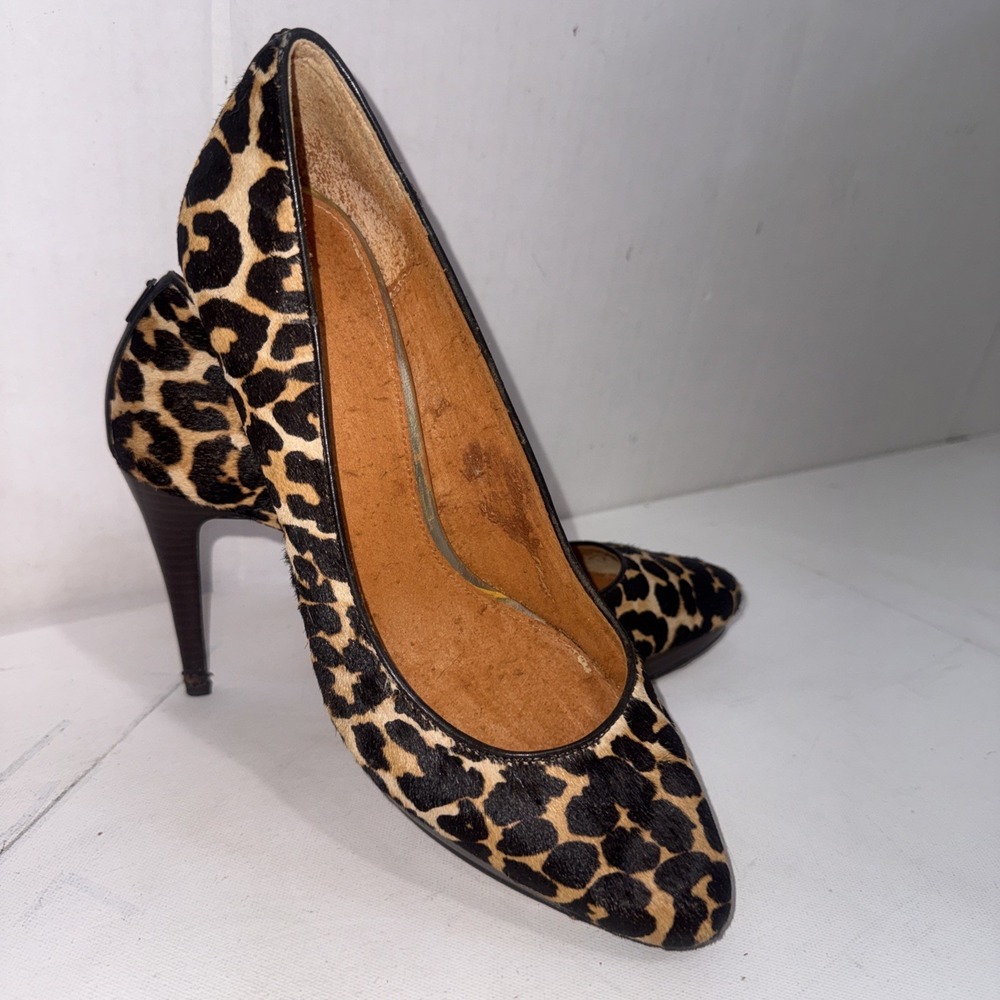 Coach Fur Leopard Print Pointed Toe Pumps Heels Women's Size 9 B *Read*